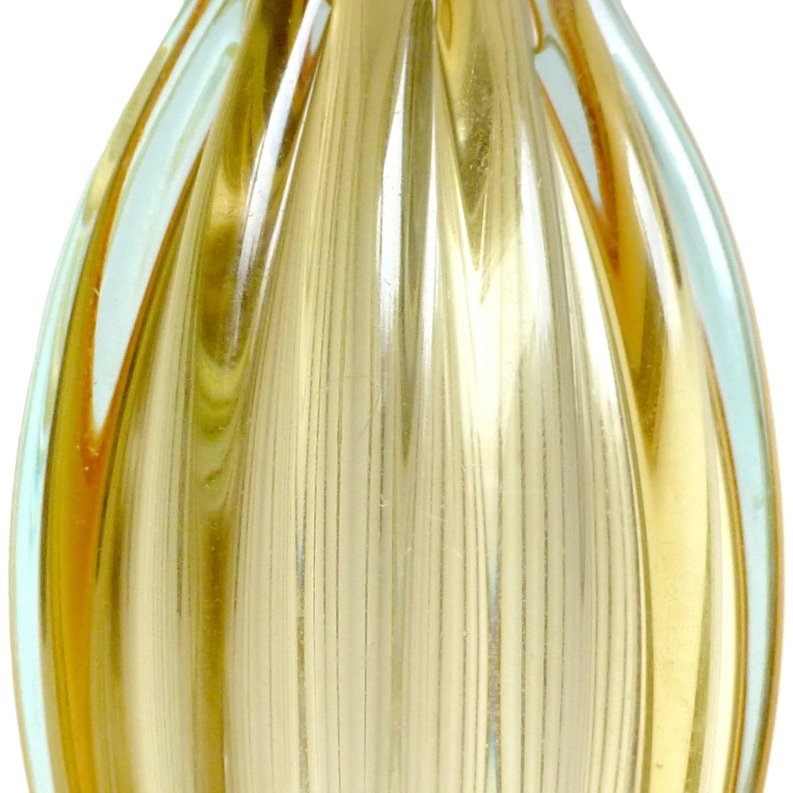 Mid-Century Modern Alfredo Barbini Murano Sommerso Yellow Italian Art Glass Feather Top Perfumes