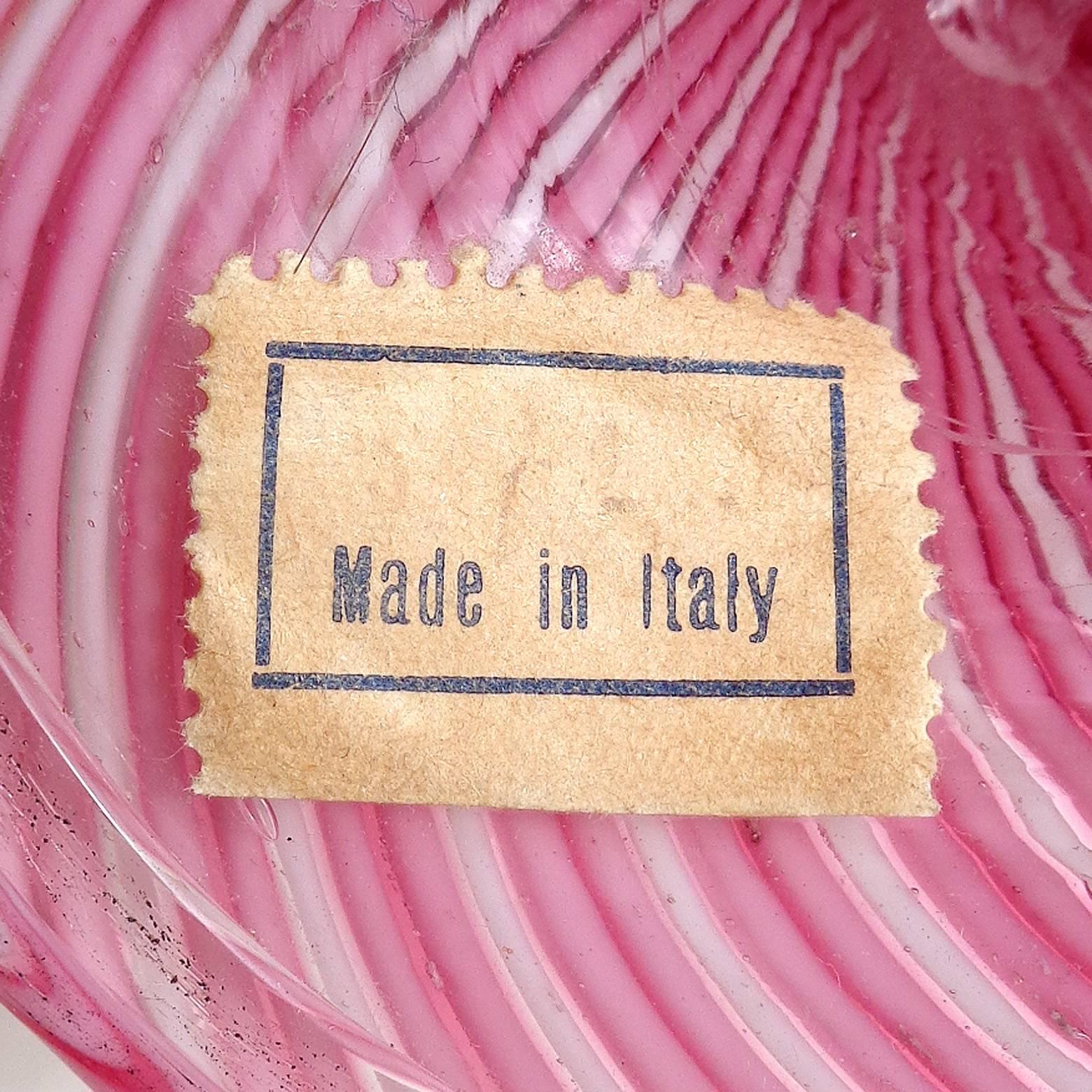 Hand-Crafted Dino Martens Aureliano Toso Murano Pink White Italian Art Glass Bud Vase
