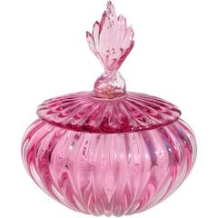 Barbini Murano Sommerso Pink Flame Top Italian Art Glass Powder Box 4