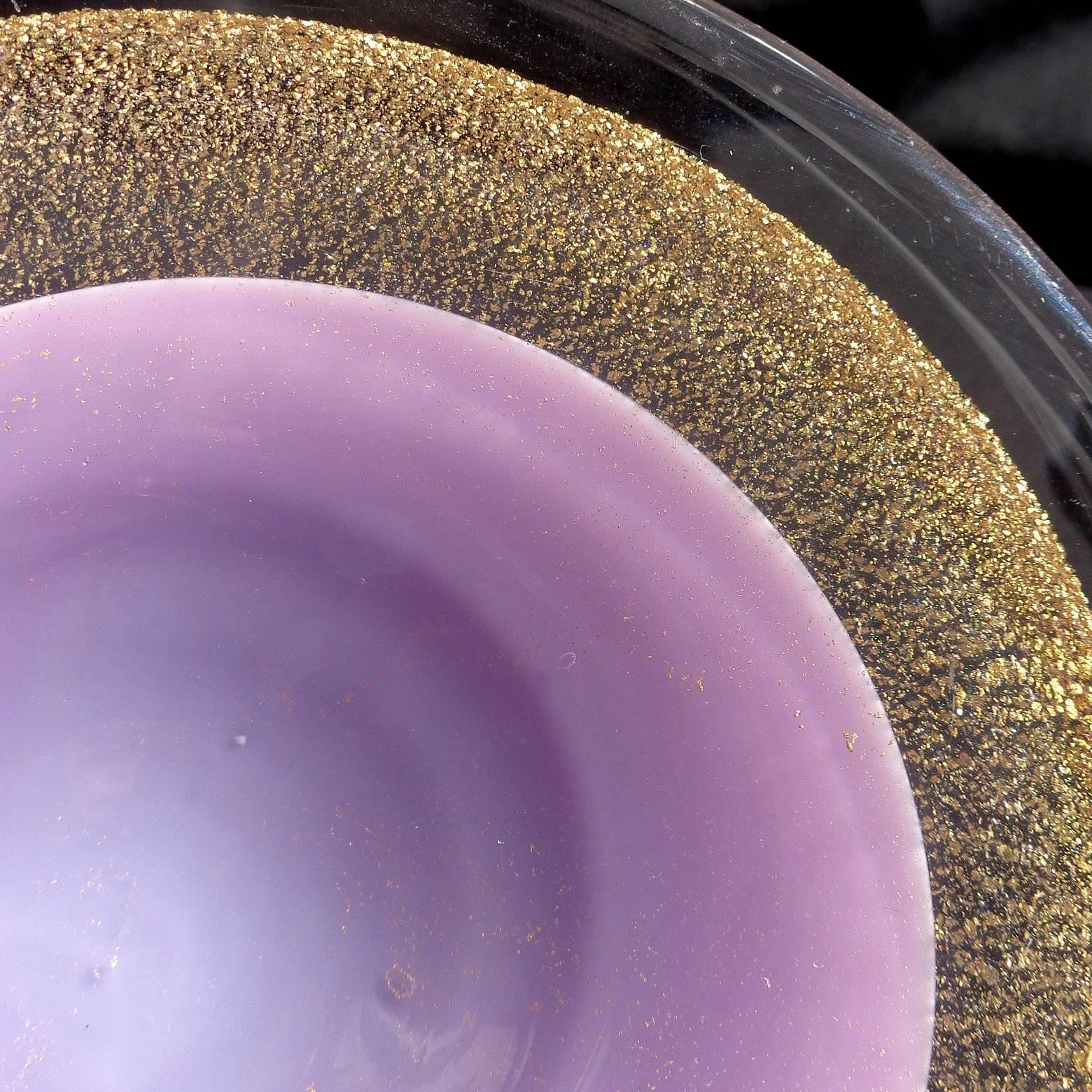 Hand-Crafted Salviati Murano, 1950s Purple Gold Flecks Italian Art Glass Ring Bowl Dishes