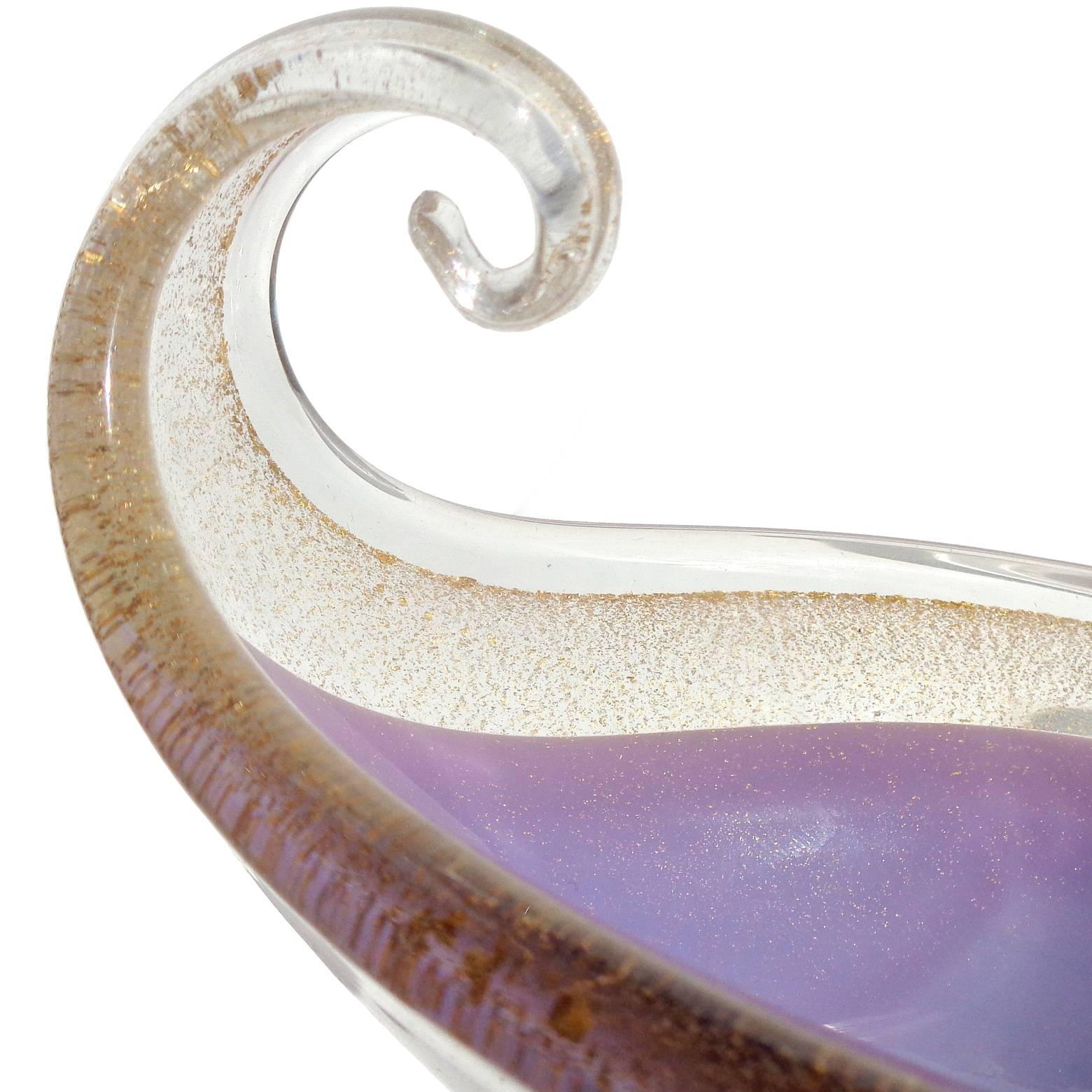 Salviati Murano, 1950s Purple Gold Flecks Italian Art Glass Ring Bowl Dishes In Excellent Condition In Kissimmee, FL