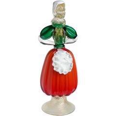 Murano Red Green Gold Flecks Italian Art Glass Woman Sculpture 4