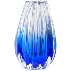 Flavio Poli Seguso Vetri D'Arte Murano Sommerso Blue Italian Art Glass Vase