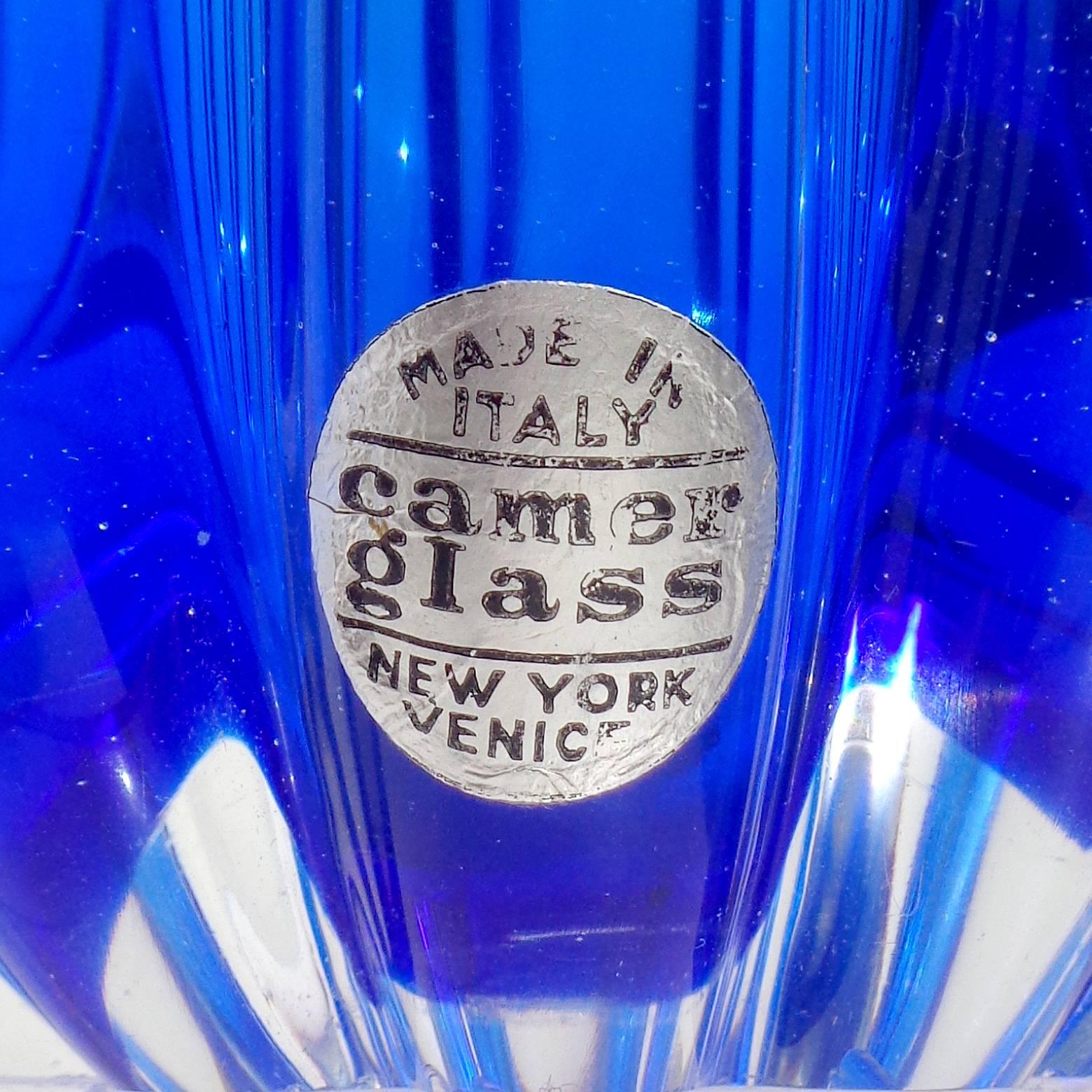 Mid-Century Modern Flavio Poli Seguso Vetri D'Arte Murano Sommerso Blue Italian Art Glass Vase