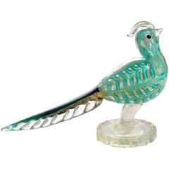 Ercole Barovier Toso Murano Green Gold Flecks Italian Art Glass Bird Sculpture