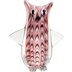 Murano Gold Flecks Purple Pink Chevron Pattern Italian Art Glass Owl Sculpture