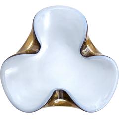Murano Pearl White Iridescent Black Gold Flecks Italian Art Glass Bowl