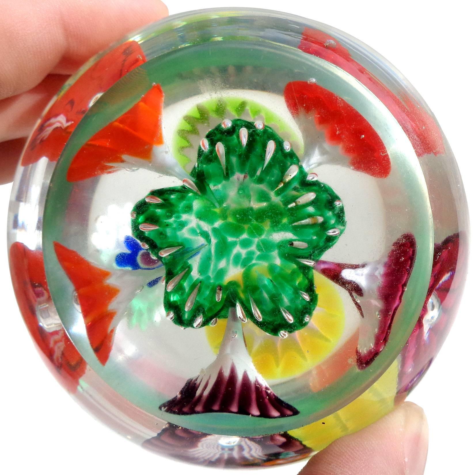 Mid-Century Modern Fratelli Toso Murano Rainbow Flower Garden Italian Art Glass Paperweights