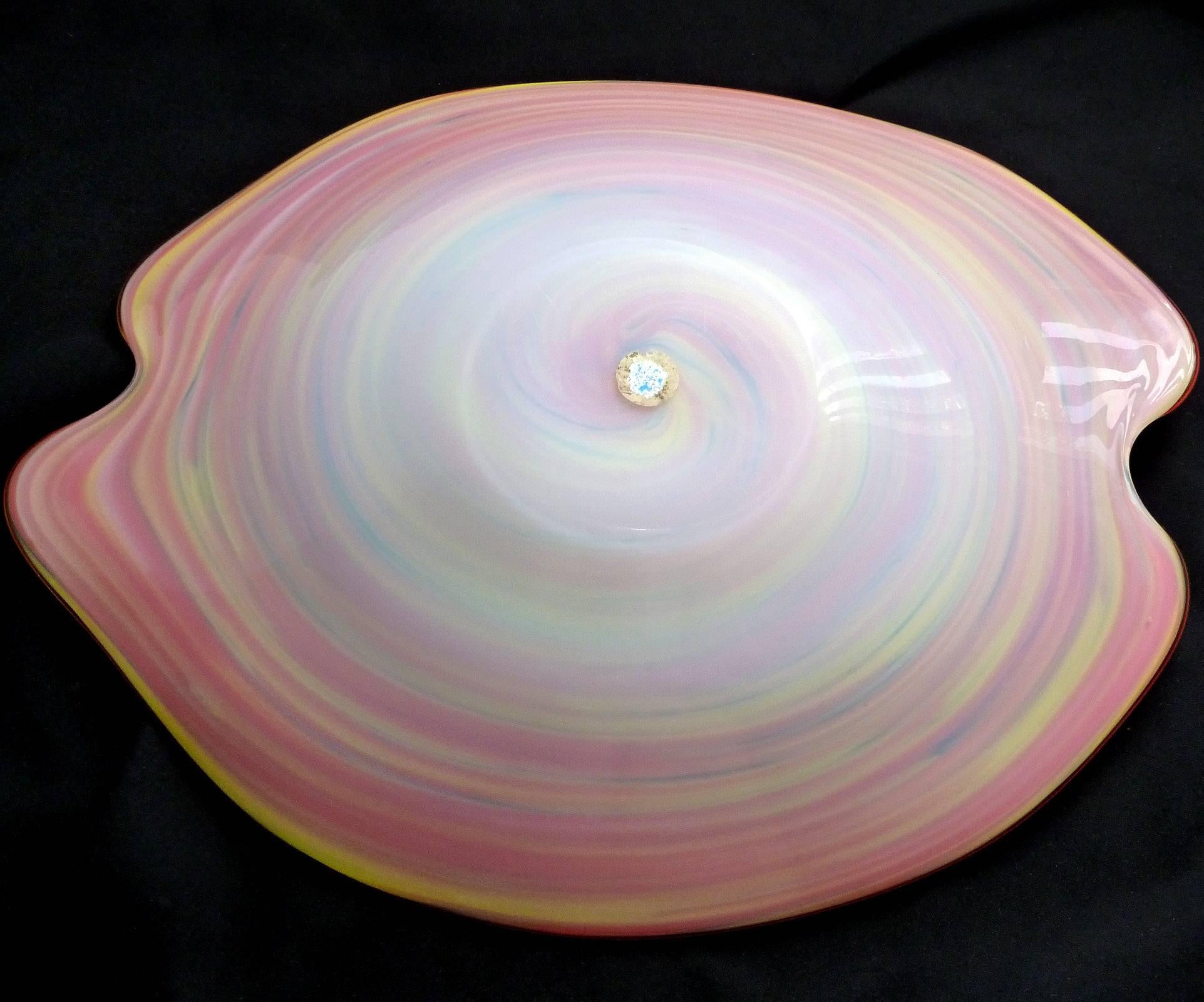 Mid-Century Modern Fratelli Toso Murano Psychedelic Yellow Orange Opal Italian Art Glass Bowl