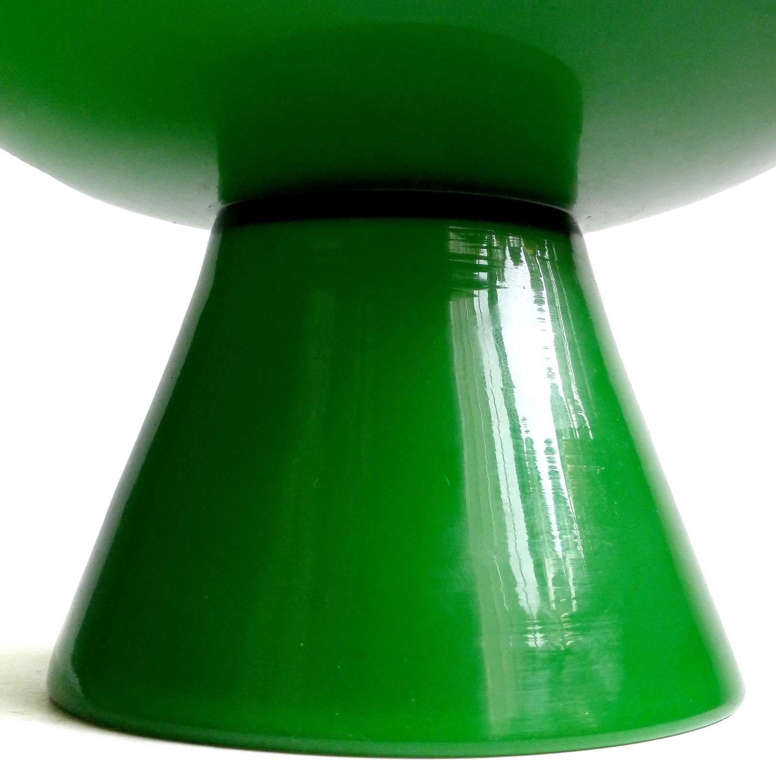 Mid-Century Modern Murano Emerald Green Italian Art Glass Centerpiece Compote Bowl Vase