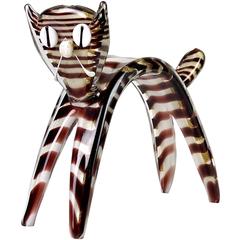 Murano Gold Flecks Striped Italian Art Glass Kitty Cat Sculpture 3
