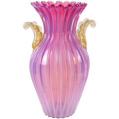Monumental Archimede Seguso Opal Pink Gold Flecks Italian Art Glass Vase
