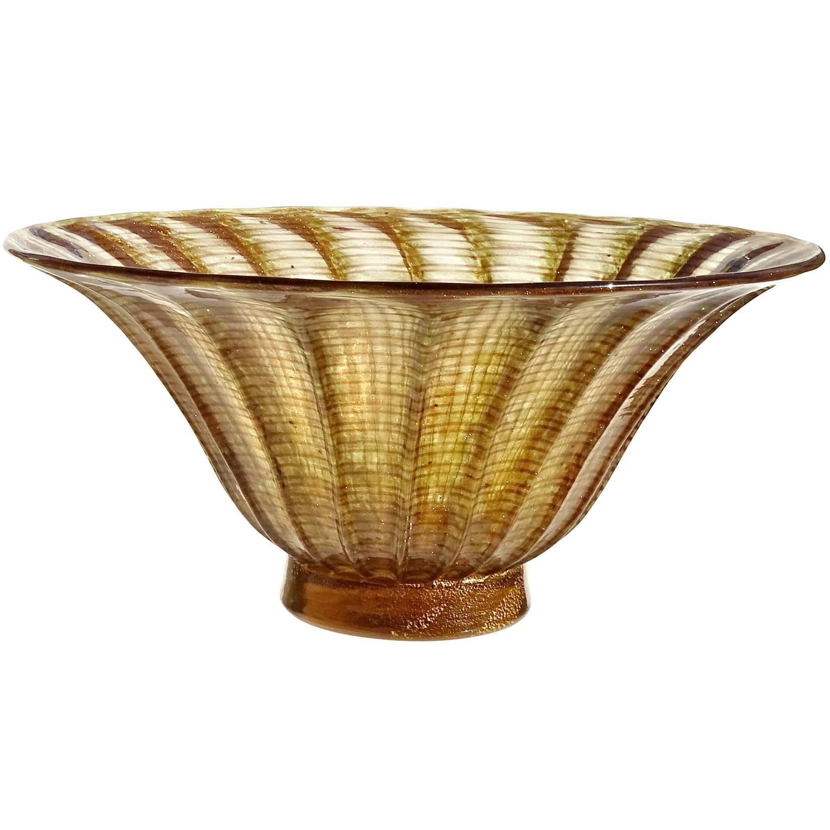 Barovier Toso Murano Copper Aventurine Italian Art Glass Centerpiece Fruit Bowl
