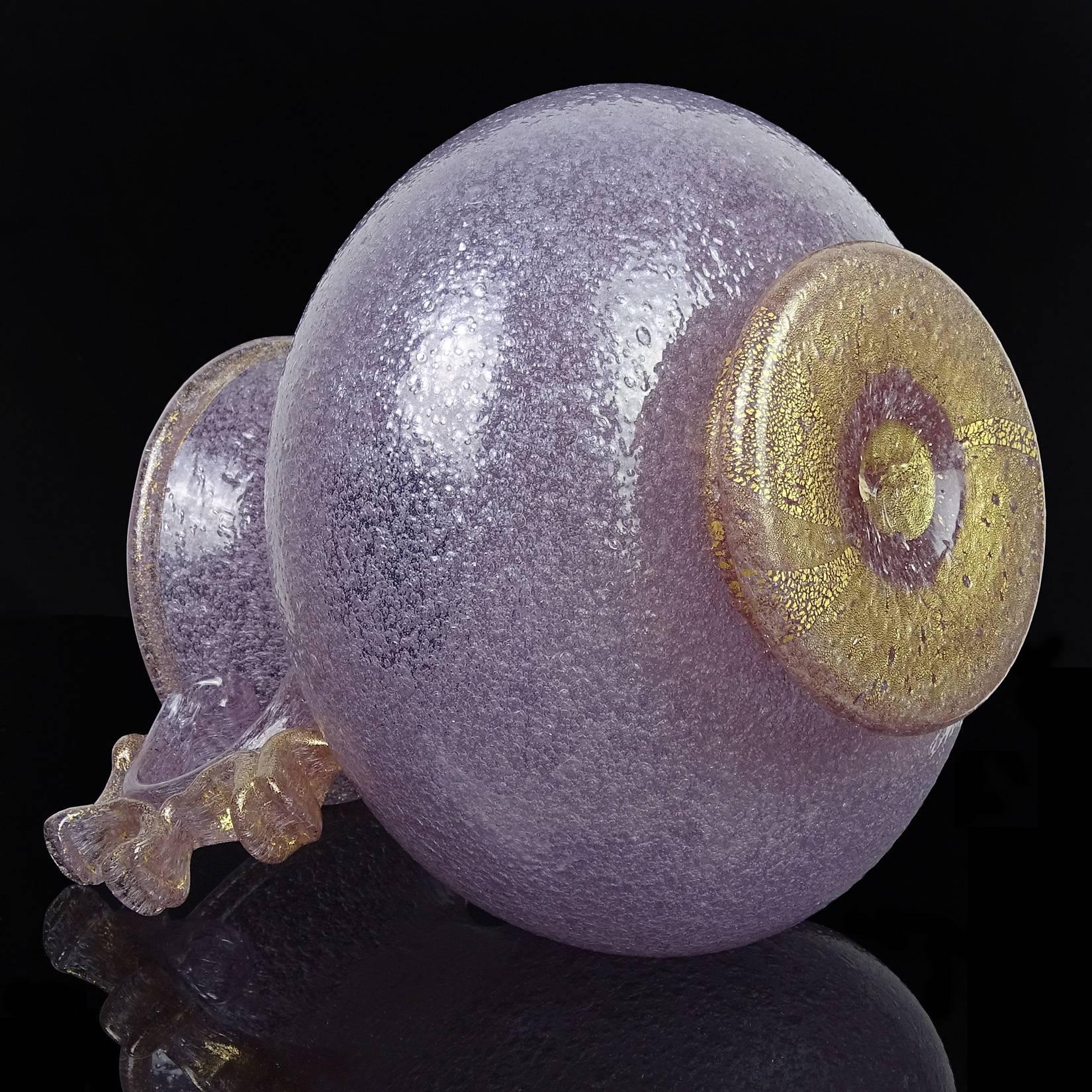 Napoleone Martinuzzi Pulegoso Purple Alexandrite Gold Italian Art Glass Vase In Excellent Condition In Kissimmee, FL