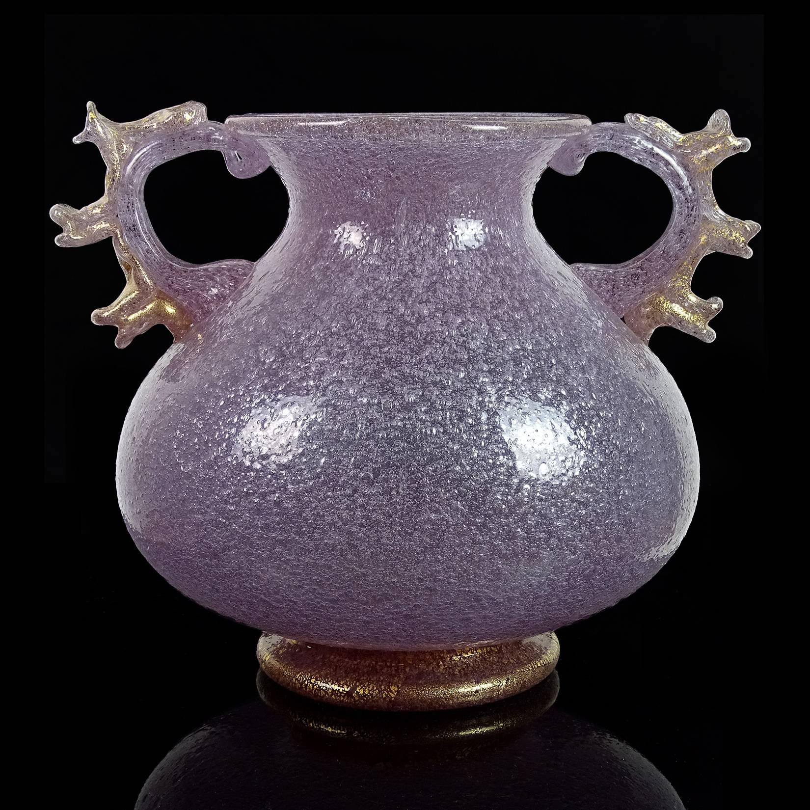 Art Deco Napoleone Martinuzzi Pulegoso Purple Alexandrite Gold Italian Art Glass Vase
