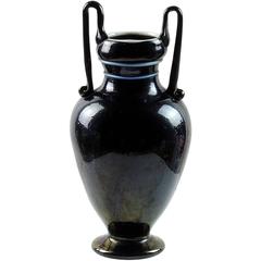 Antique Murano Metallic Black Iridescent Italian Art Glass Vase 8