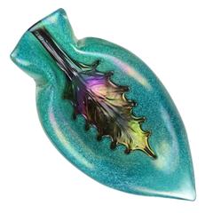 Ercole Barovier Murano Green Iridescent Italian Art Glass Leaf Bowl 9