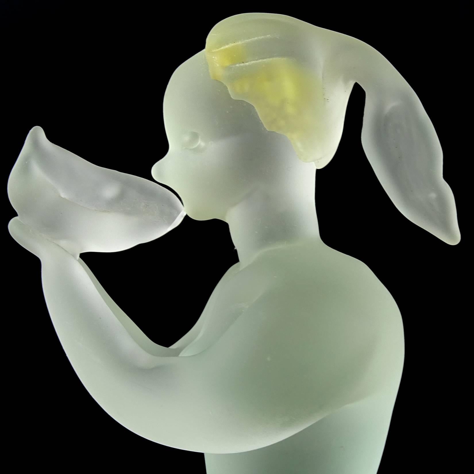 Hand-Crafted Murano Green Sommerso Satin Surface Italian Art Glass Mermaid Sculpture