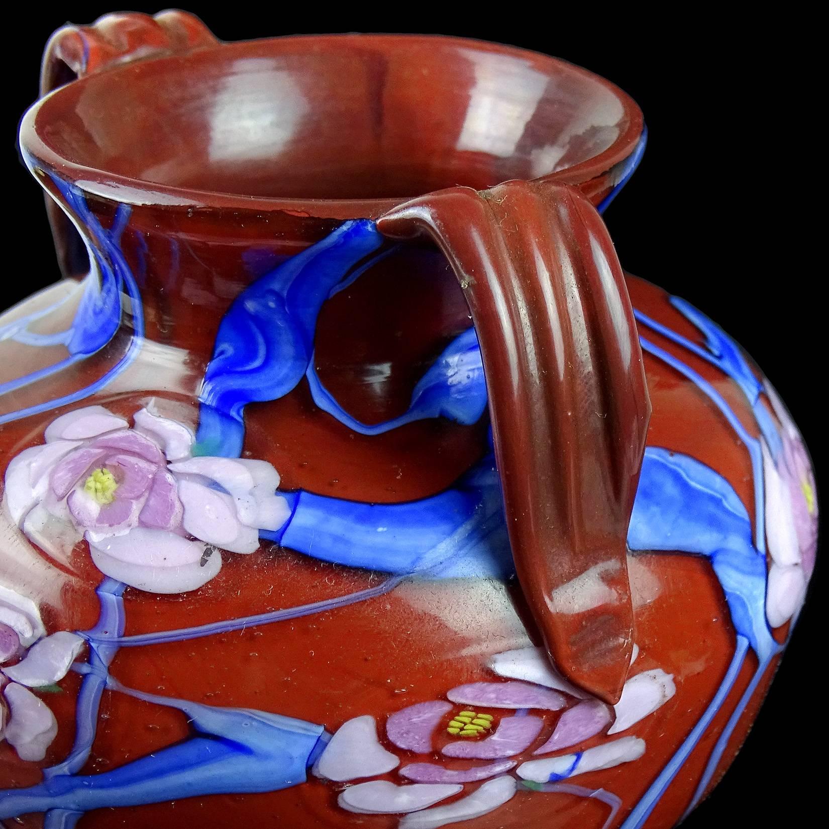 Hand-Crafted Artisti Barovier Murano Red Rose Murrine Floreali Italian Art Glass Cabinet Vase