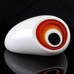 Vistosi Murano White Orange Black Bullseye Italian Art Glass Paperweight