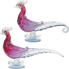 Alfredo Barbini Murano Purple Sommerso Italian Art Glass Bird Sculptures 6