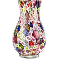 Vintage Fratelli Toso Murano Millefiori Flower Mosaic Italian Art Glass Flower Vase