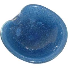 Ercole Barovier Toso Murano Blue Random Bubble Italian Art Glass Bowl