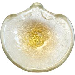 Ercole Barovier Toso Murano Gold Flecks Relievi Aurati Italian Art Glass Bowl 10