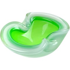 Murano Opalescent Green White Sommerso Italian Art Glass Bowl Ashtray Dish