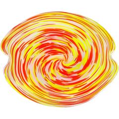 Fratelli Toso Murano Psychedelic Yellow Orange Opal Italian Art Glass Bowl