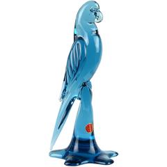 Archimede Seguso Murano Blue Italian Art Glass Parrot Bird Sculpture 10