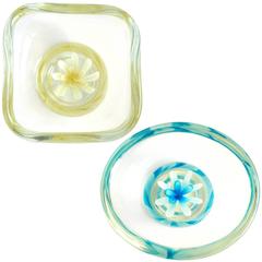 Fratelli Toso Murano Yellow Blue Italian Art Glass Flower Paperweight Bowls 10