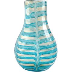 Barovier Toso Murano Blue Gold Flecks Italian Art Glass Flower Vase 7