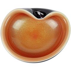 Alfredo Barbini Murano Orange Black Gold Flecks Italian Art Glass Bowl Dish 1