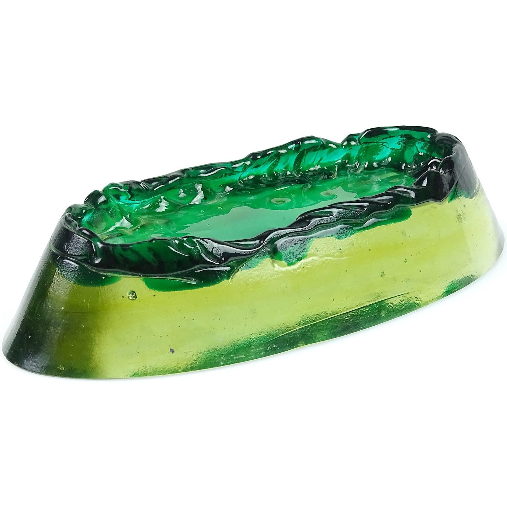 Salviati Murano Green Volcano Island Italian Art Glass Sculptural Bowl