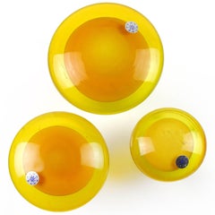 Murano Orange Yellow Italian Art Glass Mushroom Toadstool Paperweight Sculptures