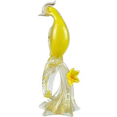 Barbini Murano Yellow Gold Flecks Italian Art Glass Bird of Paradise Sculpture