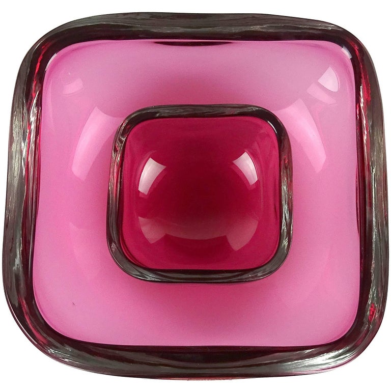 Oggetti Murano Sommerso Pink Italian Art Glass Decorative Bowl Dish Set