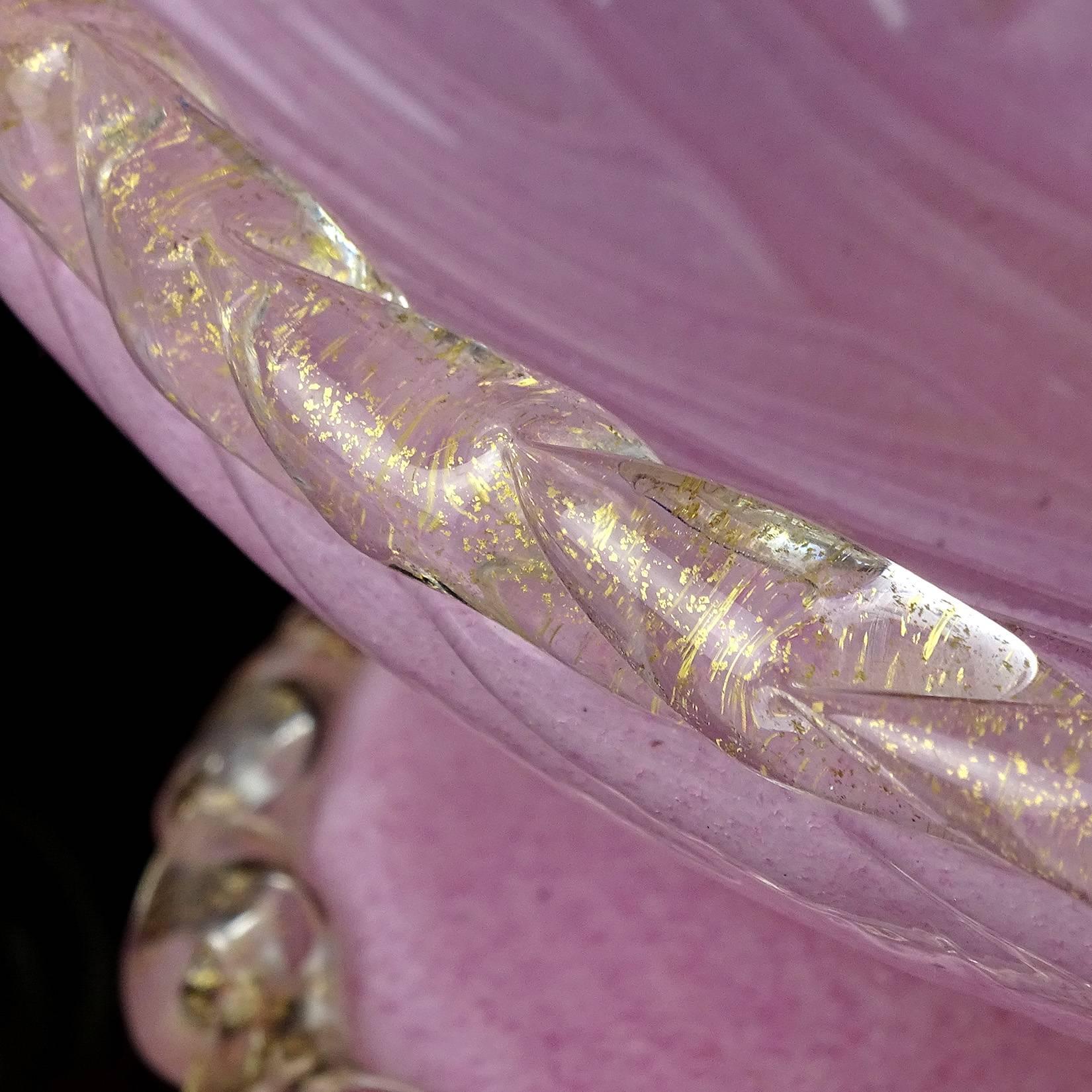 20th Century Barovier Toso Murano Pink Gold Flecks Italian Art Glass Fruit Compote Bowl
