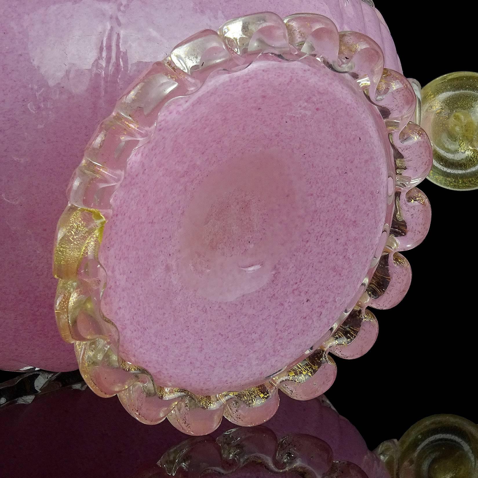 Barovier Toso Murano Pink Gold Flecks Italian Art Glass Fruit Compote Bowl 1