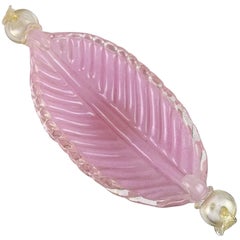 Barovier Toso Murano Pink Gold Flecks Italian Art Glass Fruit Compote Bowl