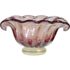 Barovier Toso Murano Purple Iridescent Gold Flecks Italian Art Glass Bowl