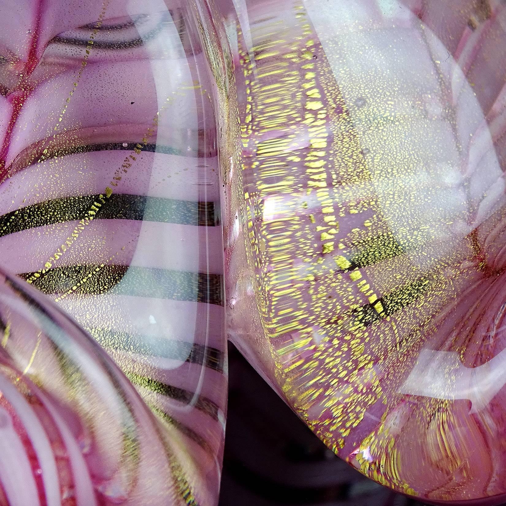 Hand-Crafted Barovier Toso Murano Pink Gold Flecks Italian Art Glass Spiderweb Bowl