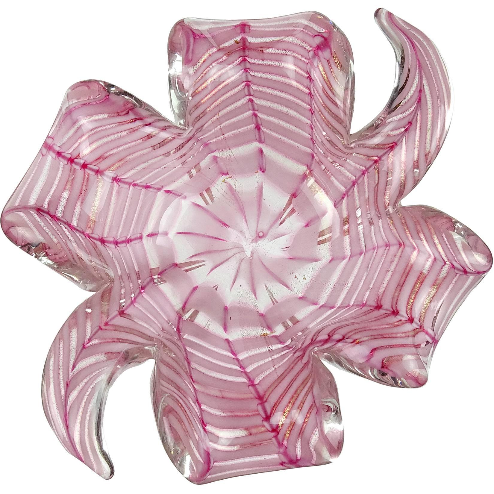 Barovier Toso Murano Pink Gold Flecks Italian Art Glass Spiderweb Bowl