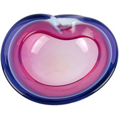 Alfredo Barbini Murano Pink Blue Opalescent Italian Art Glass Decorative Bowl