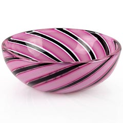 Murano Pink Black Aventurine Swirl Ribbons Italian Art Glass Decorative Dish