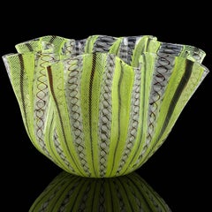 Bianconi Venini Murano Yellow Zanfirico Ribbon Italian Art Glass Fazzoletto Vase