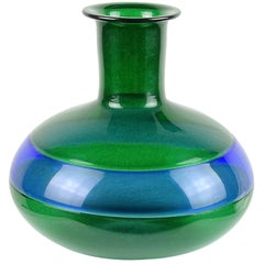 Murano Shimmery Green Cobalt Blue Incalmo Italian Art Glass Flower Vase