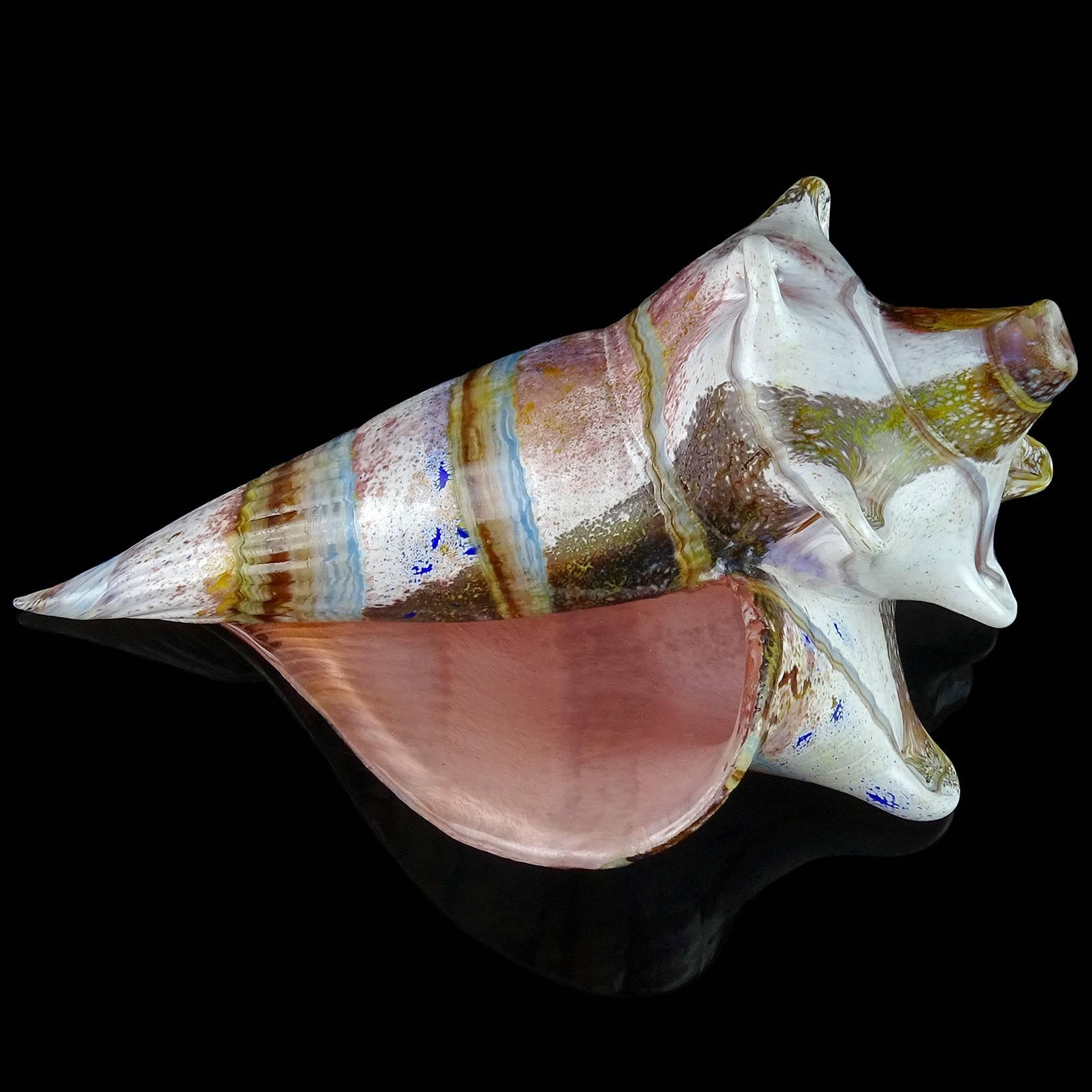 Italian Handblown Art Glass Multicolor Conch Seashell Sculpture Decor Object 1