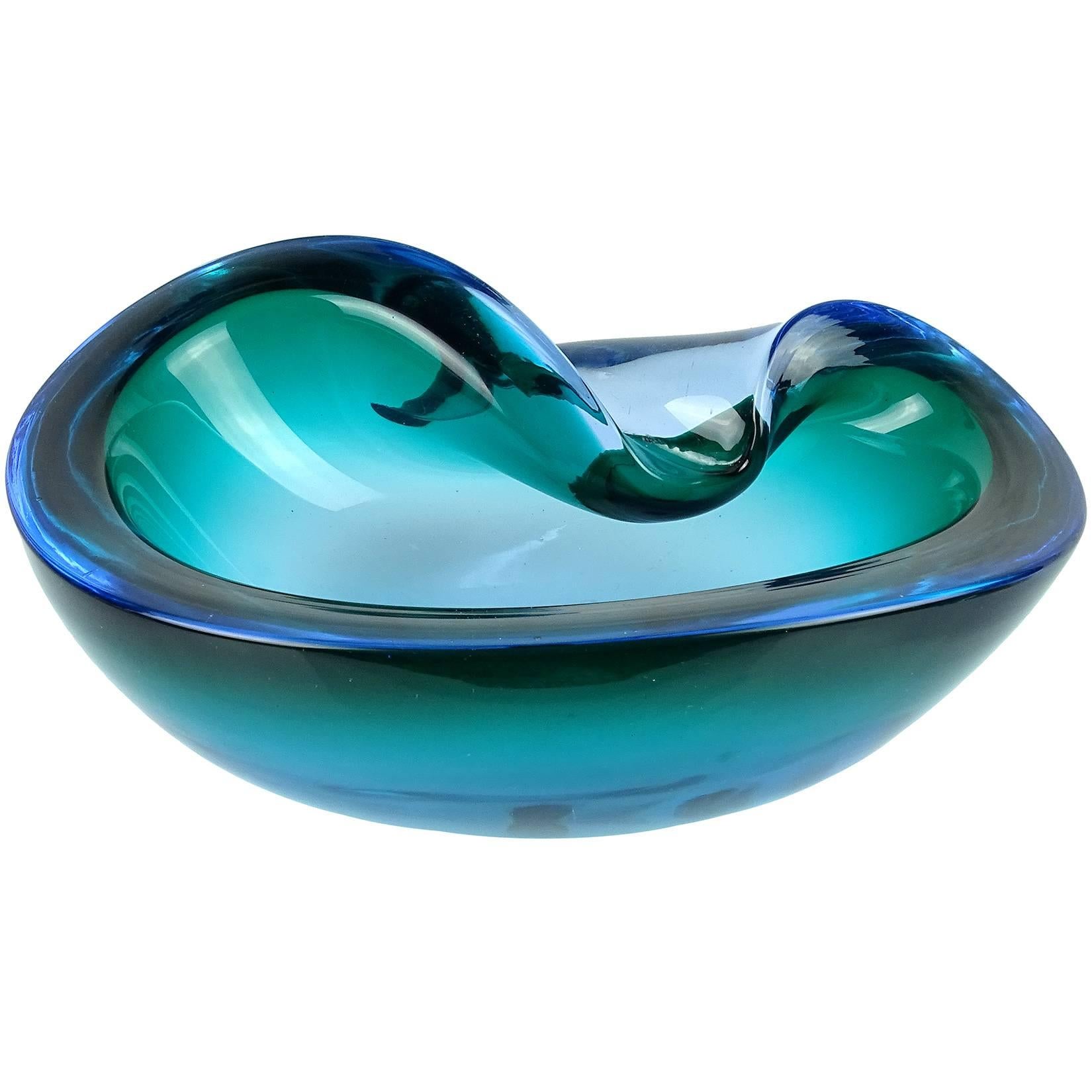 Alfredo Barbini Murano Sommerso Blue Green Italian Art Glass Decorative Bowl